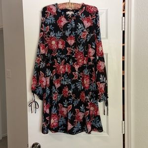 Ann Taylor LOFT Black Floral Mini Dress, Casual & Long Sleeve